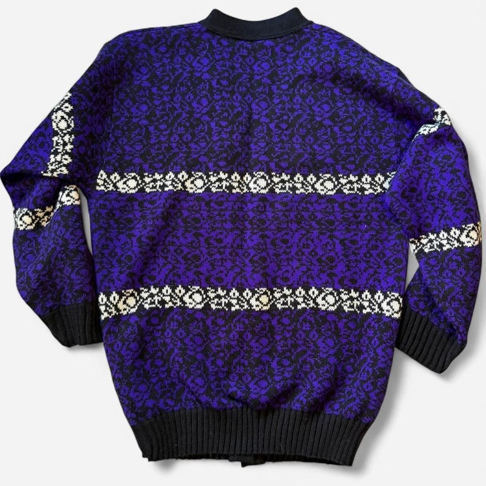 Vtg Patterned Cardigan Sweater Women's Buttons Purple Black 80s Bold Dopamine‎ M - Picture 6 of 8